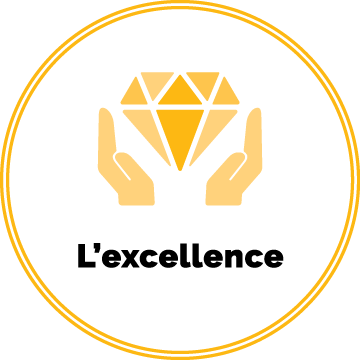 Une icône représentant deux mains entourant un diamant et un texte indiquant "Excellence".