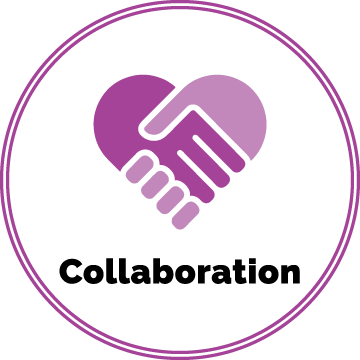 An icon with an image of two hands shaking to form a heart with text that reads "Collaboration"