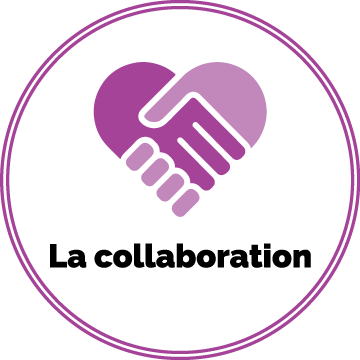Une icône représentant deux mains qui se serrent pour former un cœur, avec le texte "Collaboration".